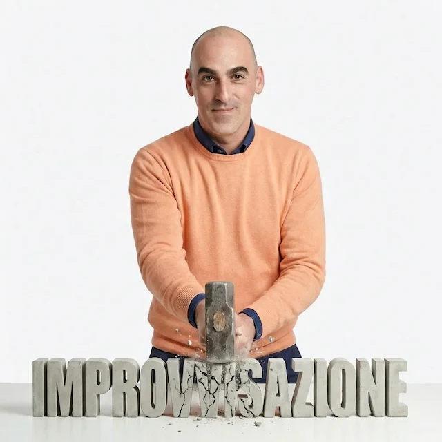 Giancarlo Americo che distrugge la parola IMPROVVISAZIONE con un martello
